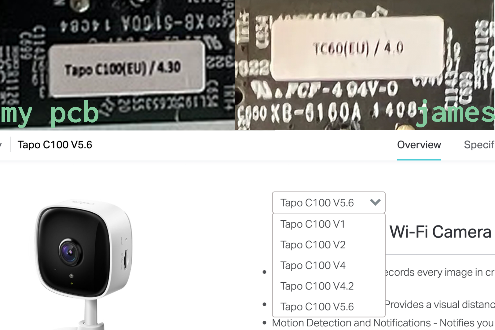 different tapo c100 versions