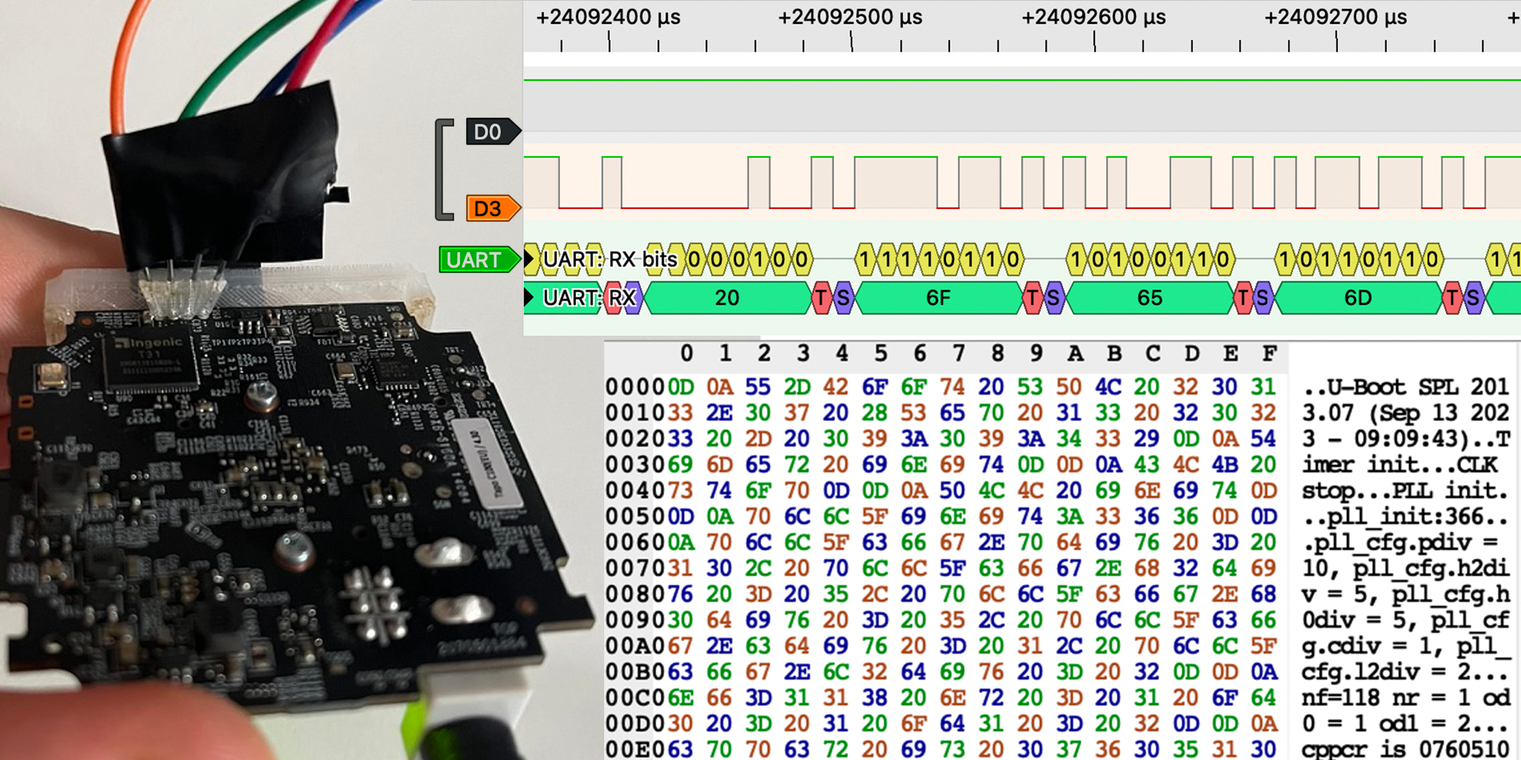 pcb connected to logic analyzer