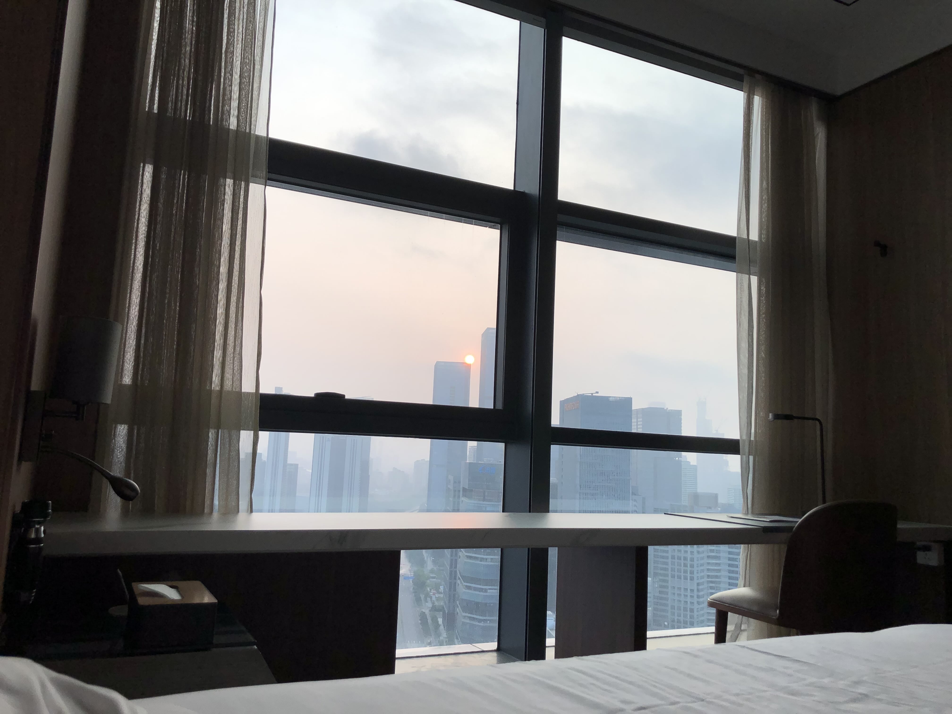 View from hotel window on to shenzhen, maybe picture of us sitting in the german restaurant