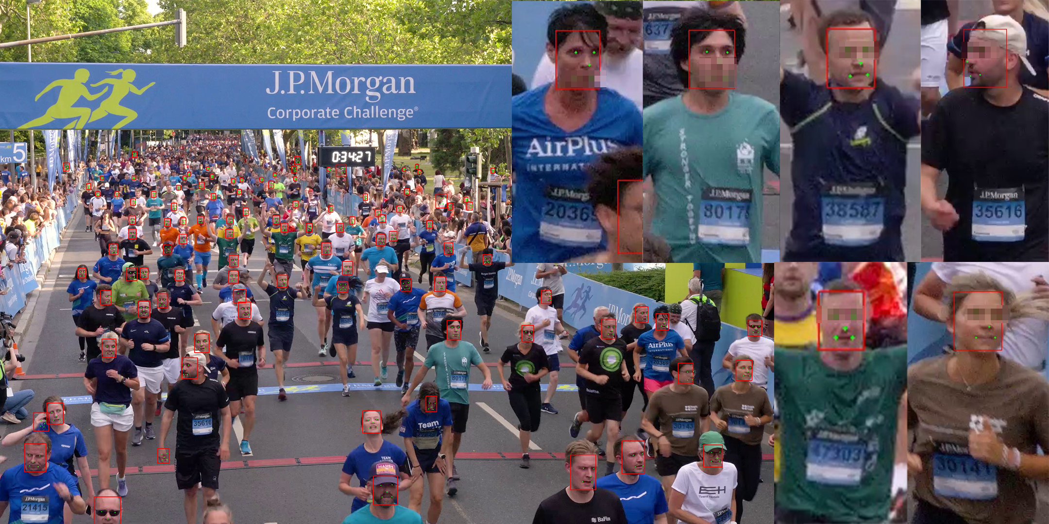 image of finisher cam, face detect, subframes with bib numbers 