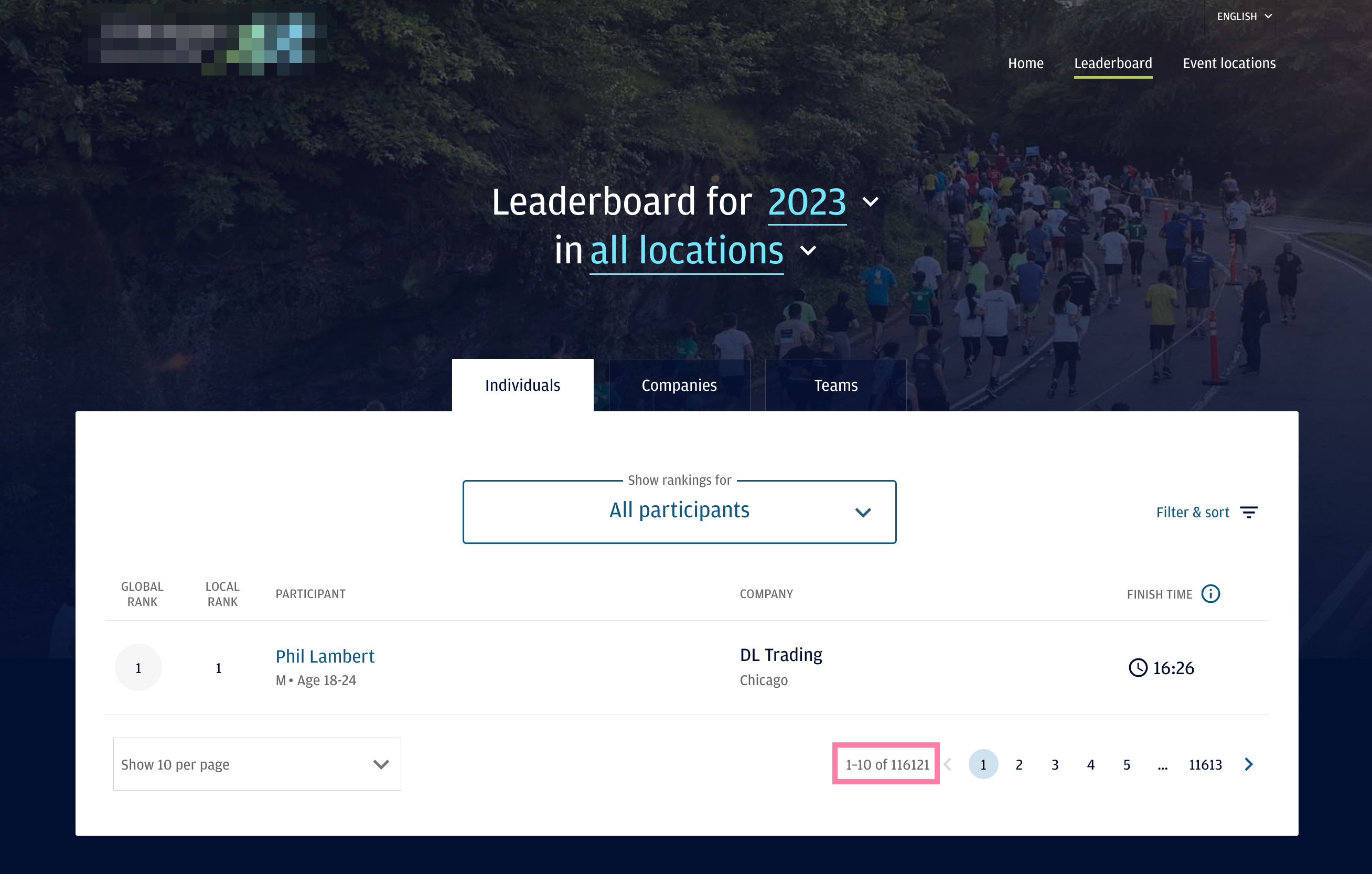 Image of the leaderboard website